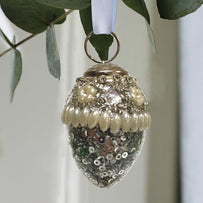 Silver Sequin and Pearl Bead Bauble (4650021847100)