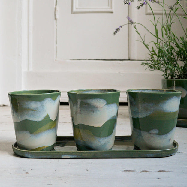 Green Glazed Herb Pots with Saucer (4651176656956)