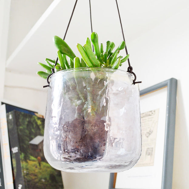Aged Silver Recycled Glass Hanging Planters (4651882315836)