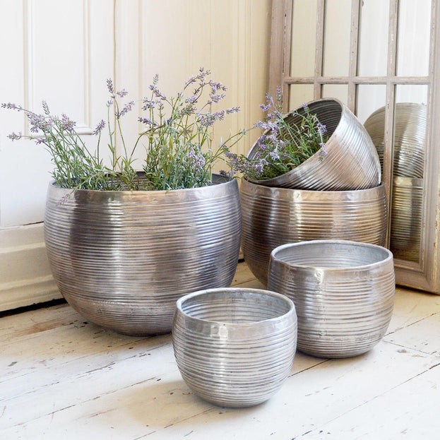 Aluminium Ribbed Finished Planters - Set of Small Planters (4650496327740)