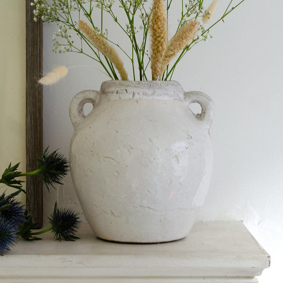 White Rustic Stone Squat Vase (7148663668796)