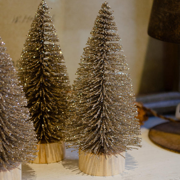 Gold Bottle Brush Christmas Tree Trio
