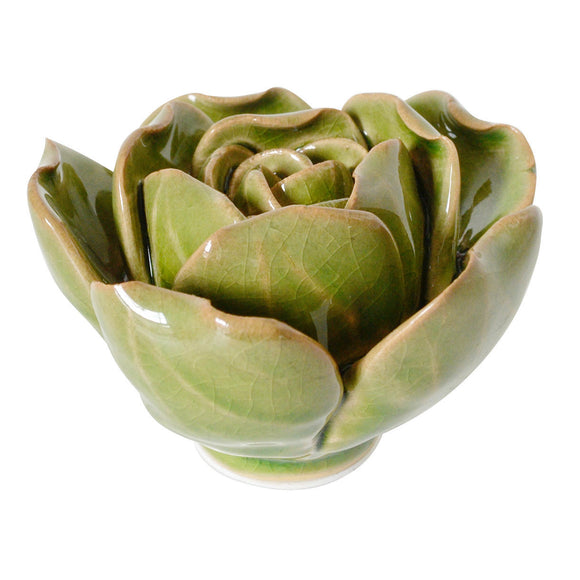 Ceramic Coral Rose Flower Green