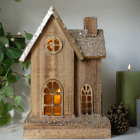 Glittery Wooden Nordic Cottage with LED Lights (7153040523324)