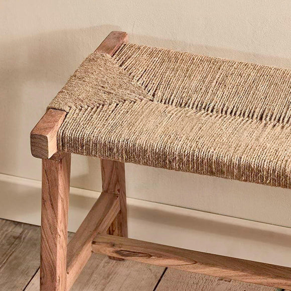 Acacia and Woven Jute Indoor Bench