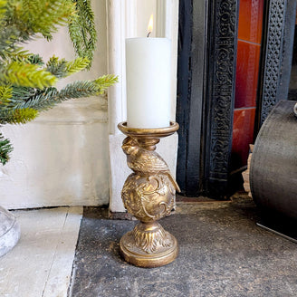 Antiqued Gold Baroque Bird Candle Holder