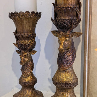 Antiqued Gold Baroque Reindeer Candle Holder