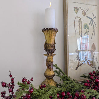 Antiqued Gold Baroque Reindeer Candle Holder