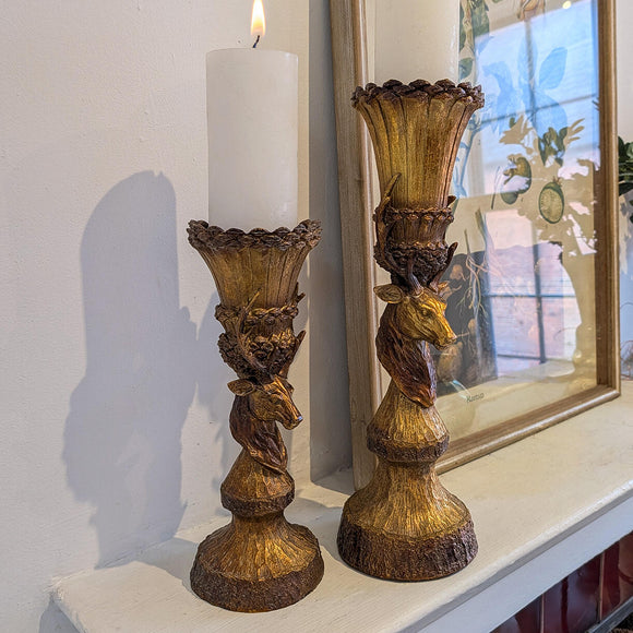 Antiqued Gold Baroque Reindeer Candle Holder