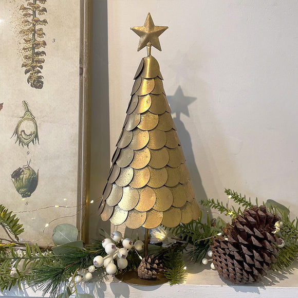 Antiqued Gold Metal Disc Christmas Tree