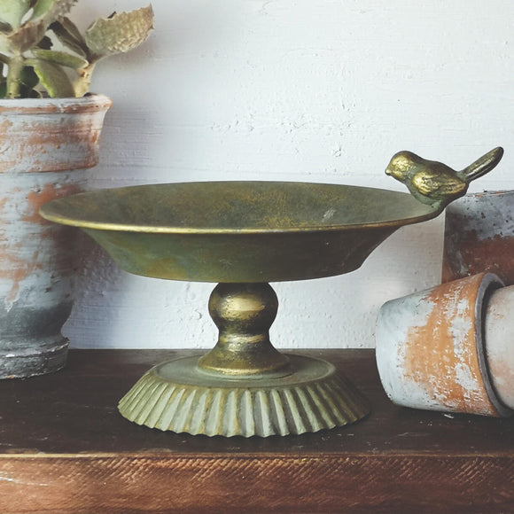 Verdigris Trinket Dish with Bird Detail