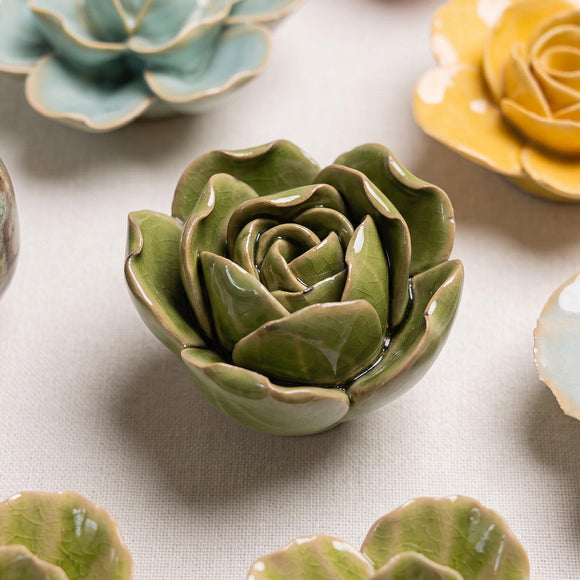 Ceramic Coral Rose Flower Green