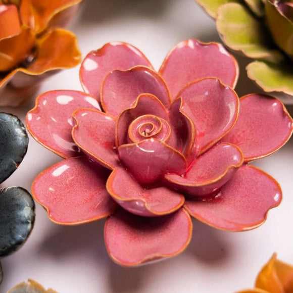 Ceramic Gardenia Flower Rose Pink
