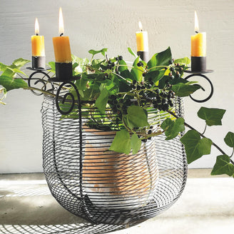 Wire Table Planter with 4 Taper Candle Holders