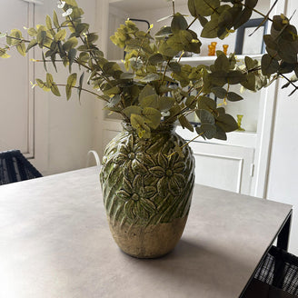 Glazed Floral Ribbed Vase