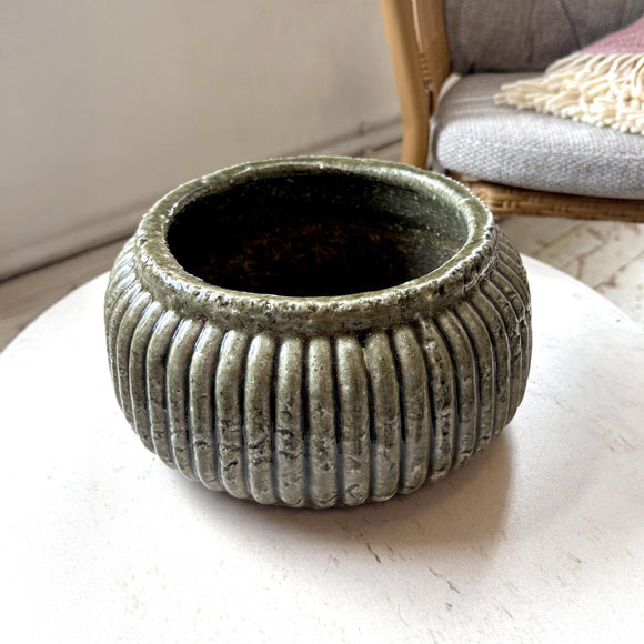 Glazed Round Ribbed Planter