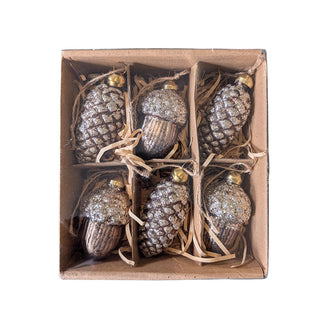 Gold Acorn & Pine Cone Christmas Baubles – Set of 6