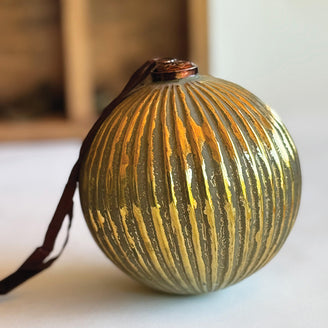 Oversized Antiqued Gold Ribbed Glass Bauble