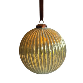 Oversized Antiqued Gold Ribbed Glass Bauble