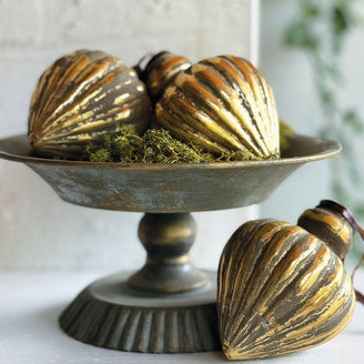 Antiqued Gold Ribbed Glass Drop Bauble