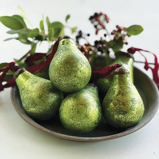 Small Antiqued Green Glass Pear Christmas Decoration