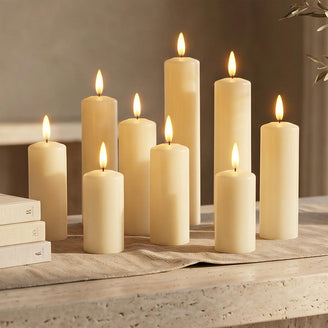 Ivory Set of 9 Slim LED Pillar candles