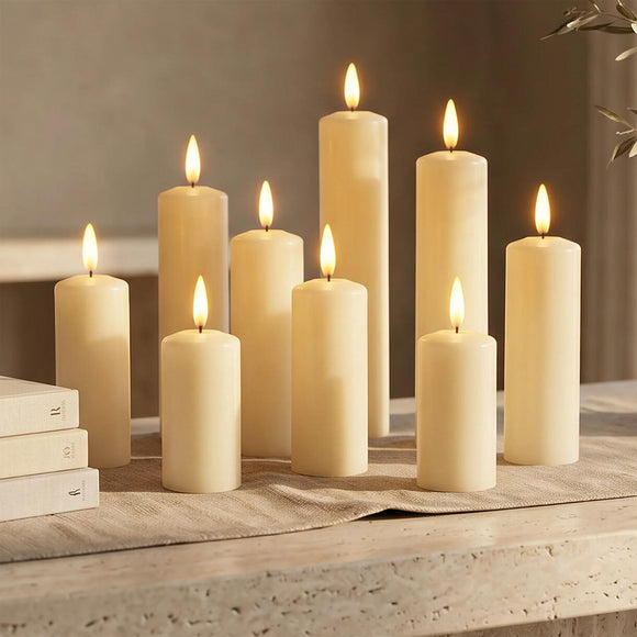 Ivory Set of 9 Slim LED Pillar candles