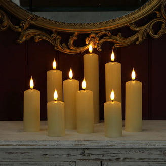 Ivory Set of 9 Slim LED Pillar candles