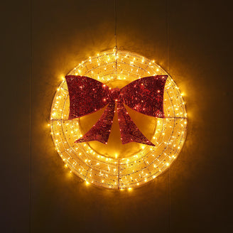 Outdoor Light Up Christmas Wreath with Red Bow – 1.2m