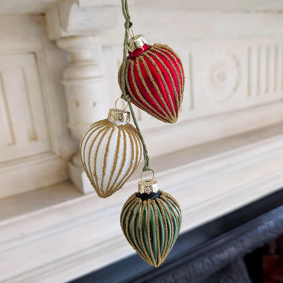Festive Coloured Glass Triple Drop Decoration