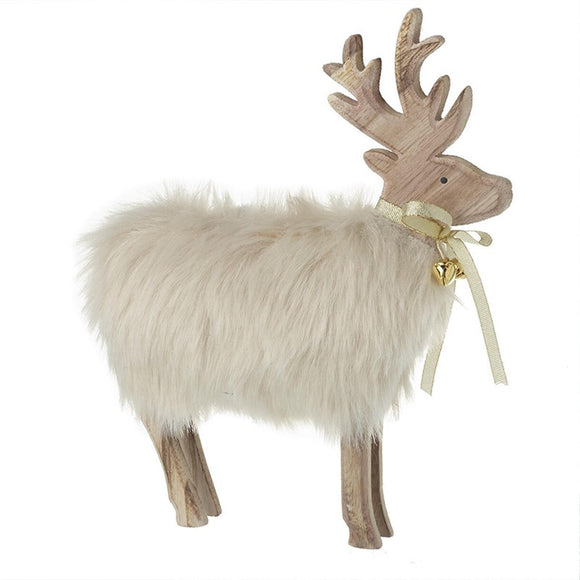Nordic Wooden Reindeer with Faux Fur