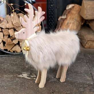 Nordic Wooden Reindeer with Faux Fur