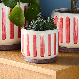 Retro Striped Glazed Indoor Planter