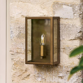 Sandford Outdoor Wall Lantern in Antiqued Brass