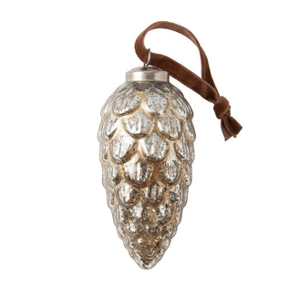 Antique Gold Glass Fir Cone Christmas Decoration