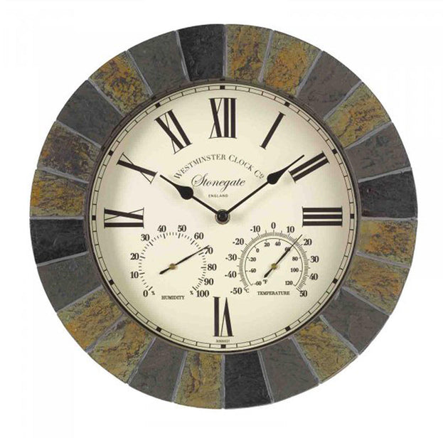 Slate Effect Outdoor Wall Clock and Thermometer (4651896275004)