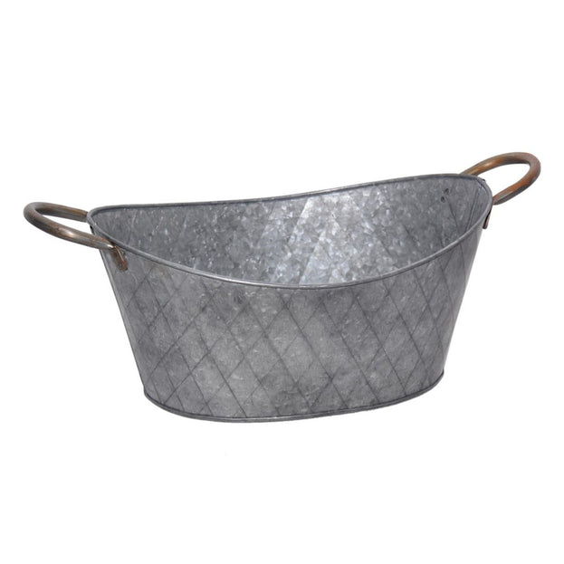 Oval Galvanised Planter with Brass Handles (6669745422396)