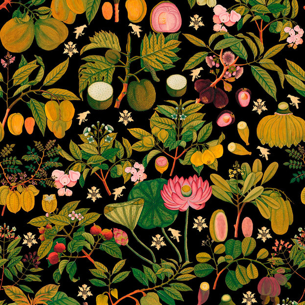Asian Fruits and Flowers Anthracite Feature Wallcovering (4649527640124)