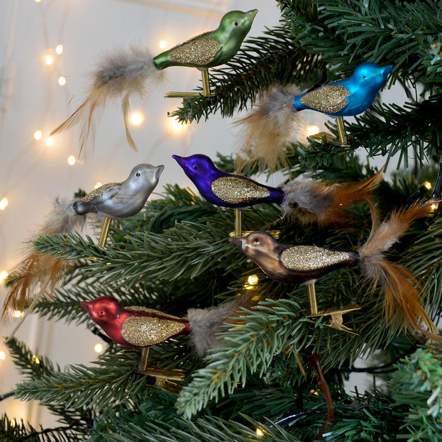 Set of Feather Tailed Glass Pheasant Tree Decorations (4653377552444)