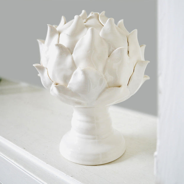 White Ceramic Artichoke Flower on Base (4653373882428)
