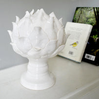 White Ceramic Artichoke Flower on Base (4653373882428)