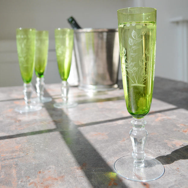 Etched Green Champagne Flute (4649460105276)