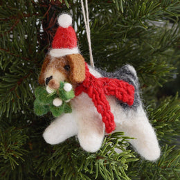 Fox Terrier with Mistletoe Tree Decoration