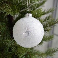 White Frosted Shimmer Glass Bauble (4650069459004)