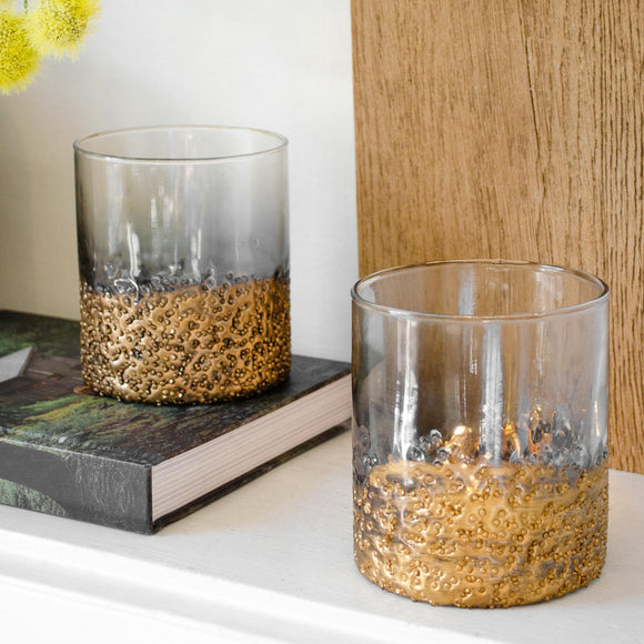 Glass Votive with Gold Textured Finish (7023854518332)