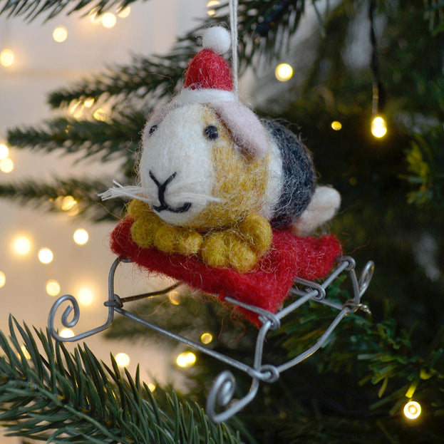 Felt Guinea Pig Living on the Sledge Christmas Decoration (4653677838396)