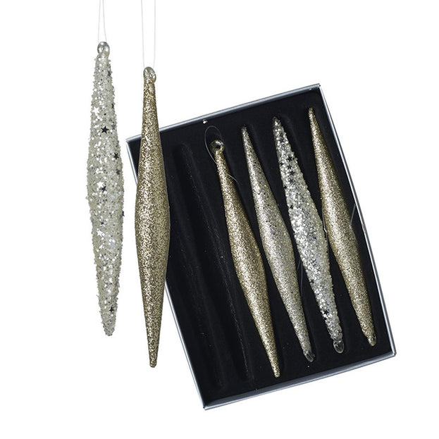 Hanging Glittered Glass Decoration - Boxed Set of 6 (4653377781820)