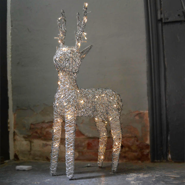 Lighted LED Silver Glitter Reindeer (4649091792956)