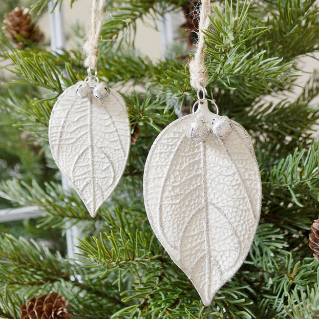 White Frosted Skeleton Leaf Decorations (4650105733180)