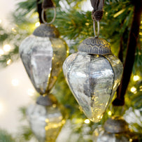 Ribbed Mercury Glass Drop Baubles - Set of 4 (4653751238716)